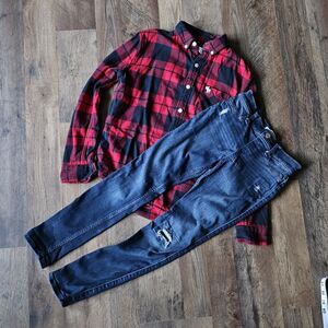 Abercrombie Kids Plaid Flannel Shirt & Denim Jeggings, Youth Size 11/12. EUC